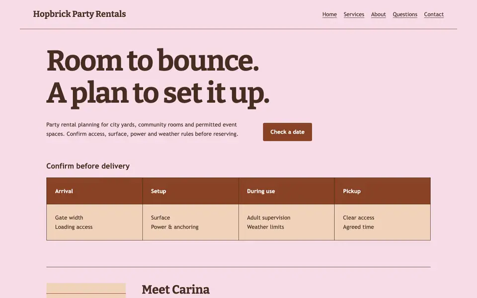 Look 3, Delivery day loading sheet: sample home page on a computer