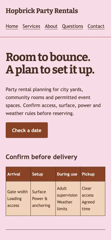 Look 3, Delivery day loading sheet: sample home page on a phone
