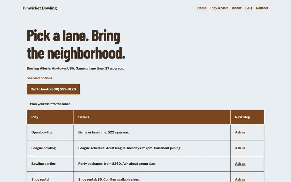 Look 1, Lane score sheet: sample home page on a computer