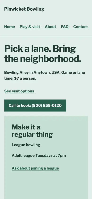 Look 2, League and party split: sample home page on a phone