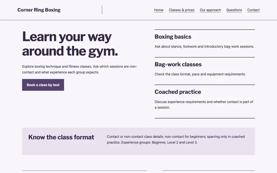 Look 3, Class bout list: sample home page on a computer