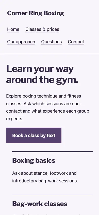 Look 3, Class bout list: sample home page on a phone