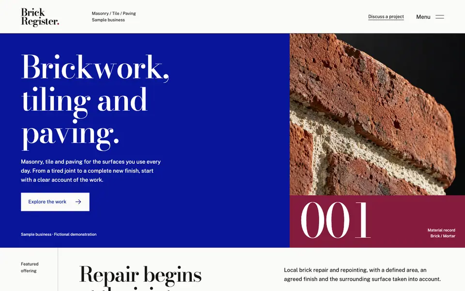 Look 1, Brick Register: sample home page on a computer