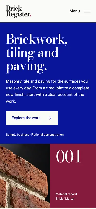 Look 1, Brick Register: sample home page on a phone