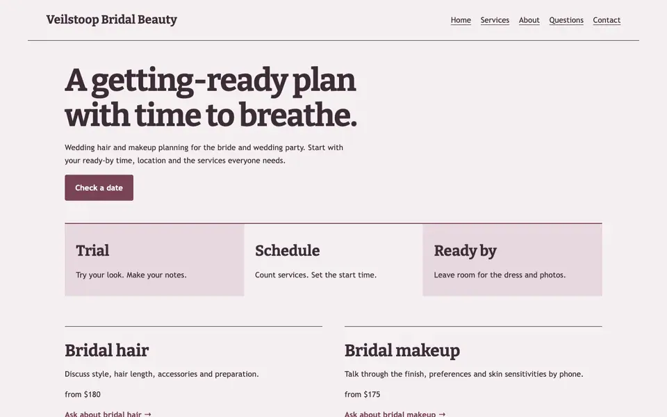 Look 1, Getting ready appointment rail: sample home page on a computer