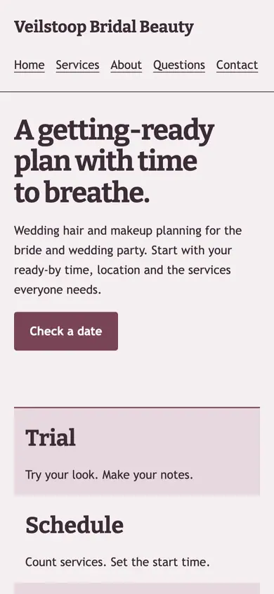 Look 1, Getting ready appointment rail: sample home page on a phone