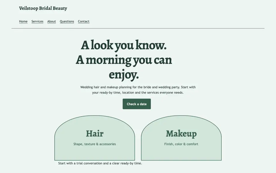 Look 2, Hair and makeup mirror: sample home page on a computer