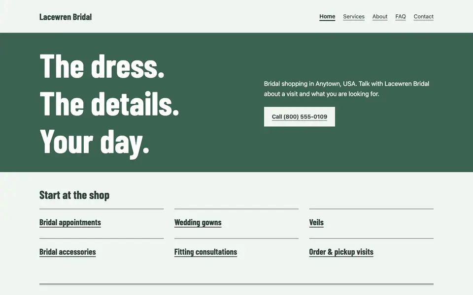 Look 2, Main-street bridal window: sample home page on a computer