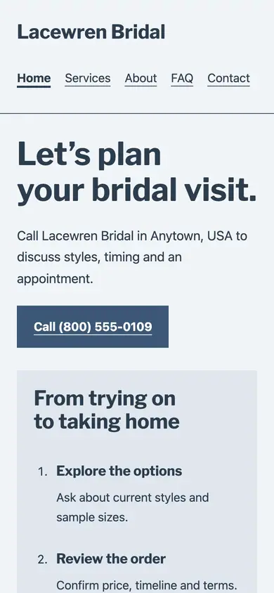 Look 3, Fitting-room order book: sample home page on a phone