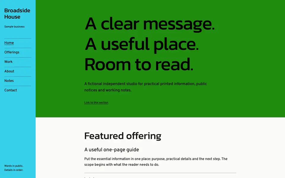 Look 1, Broadside House: sample home page on a computer