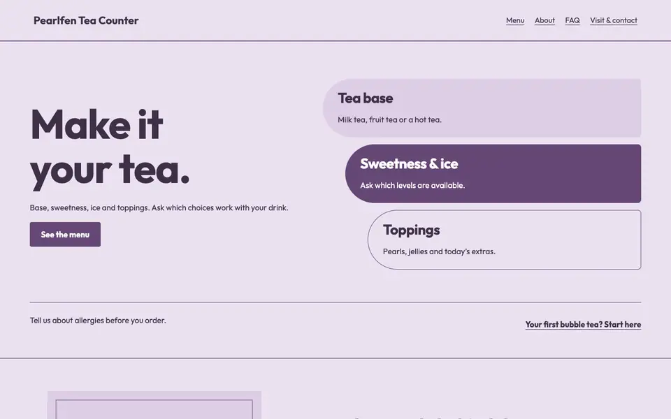 Look 1, Tea customization ribbon: sample home page on a computer