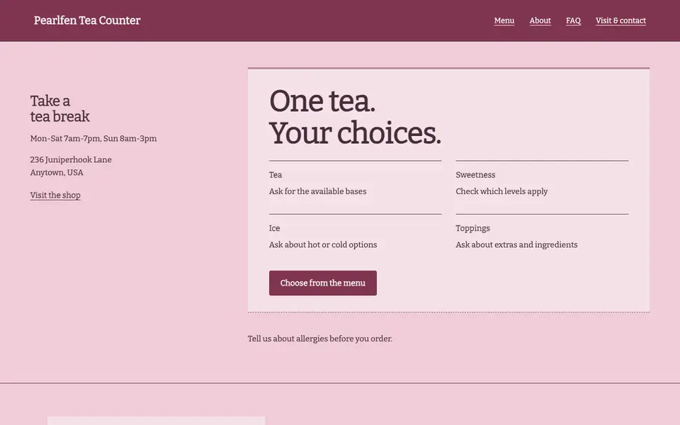 Look 3, Drink order slip: sample home page on a computer