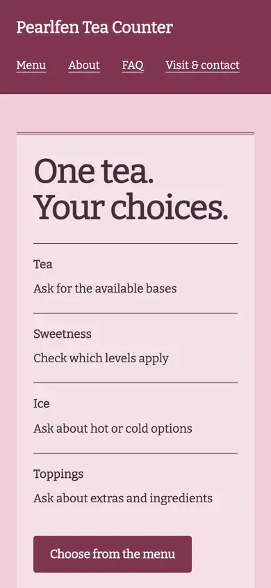 Look 3, Drink order slip: sample home page on a phone