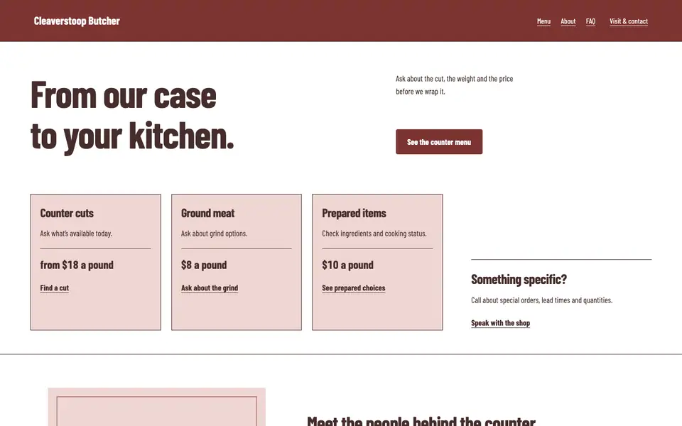 Look 2, The neighborhood meat case: sample home page on a computer