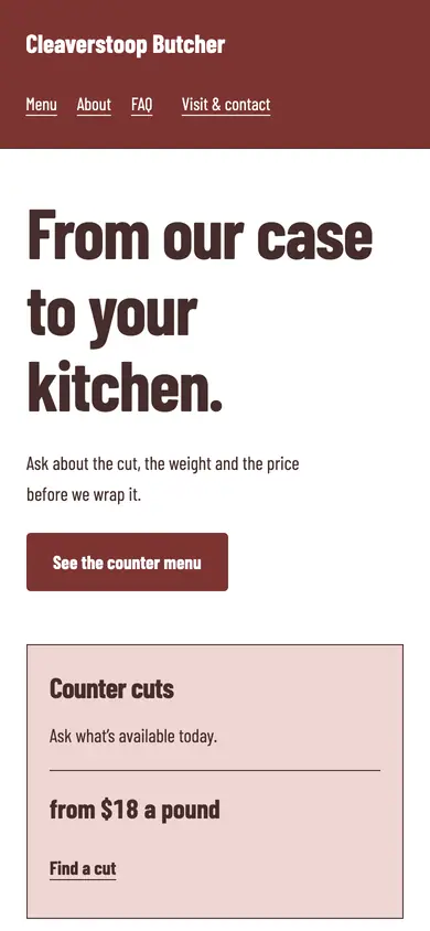 Look 2, The neighborhood meat case: sample home page on a phone