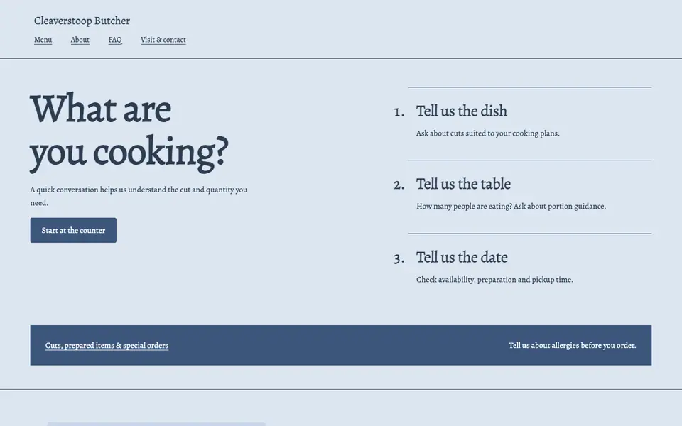 Look 3, Plan the meal conversation: sample home page on a computer