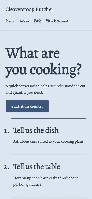 Look 3, Plan the meal conversation: sample home page on a phone