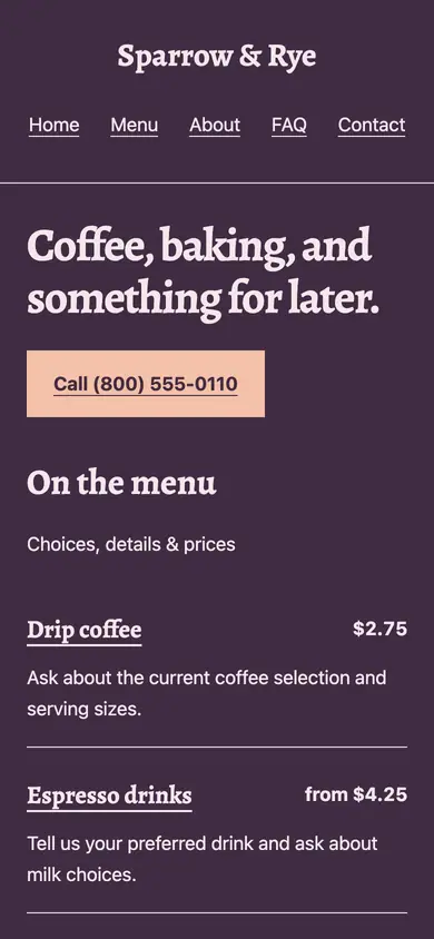 Look 1, Morning concert program: sample home page on a phone