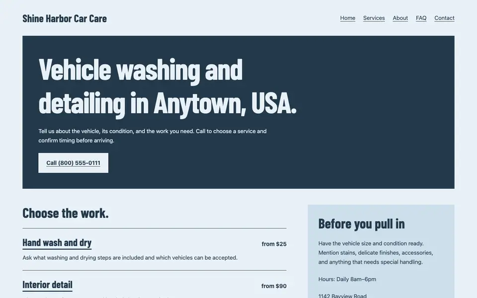 Look 1, Wash bay service sign: sample home page on a computer