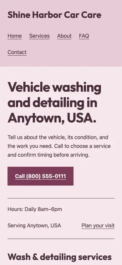 Look 3, Neighborhood wash counter: sample home page on a phone