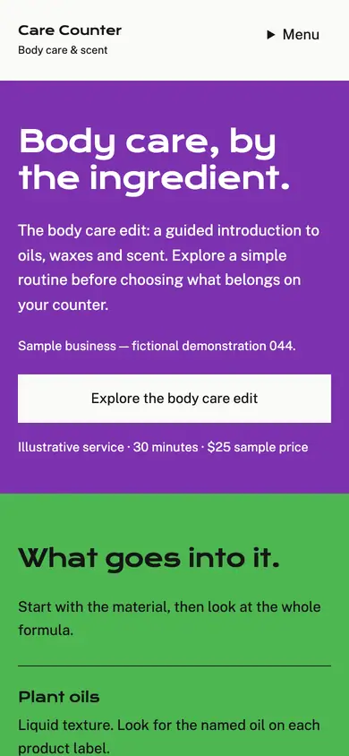 Look 1, Care Counter: sample home page on a phone