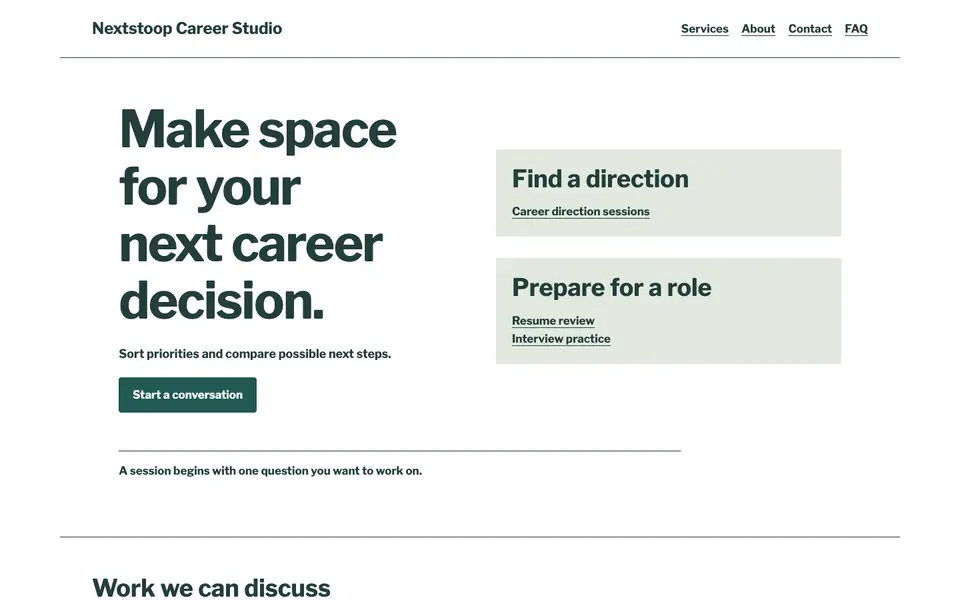 Look 1, Career decision crossroads: sample home page on a computer