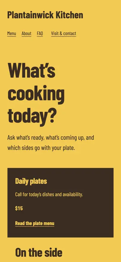 Look 1, Today at the hot counter: sample home page on a phone