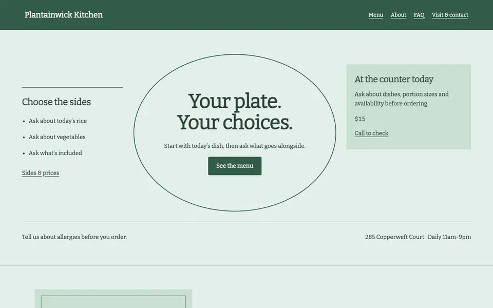 Look 2, Plate and sides placemat: sample home page on a computer
