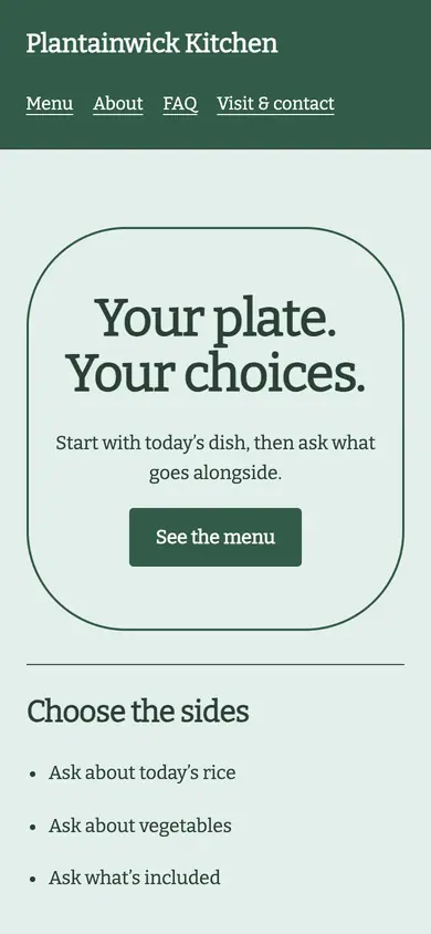 Look 2, Plate and sides placemat: sample home page on a phone
