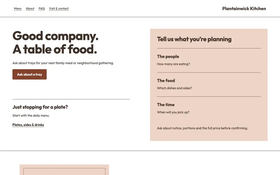 Look 3, Family tray planning sheet: sample home page on a computer