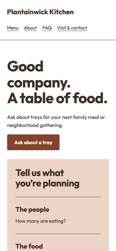 Look 3, Family tray planning sheet: sample home page on a phone