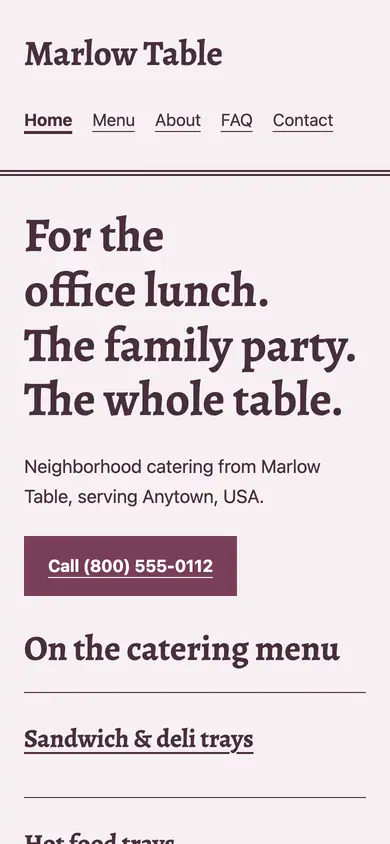 Look 2, Neighborhood banquet circular: sample home page on a phone
