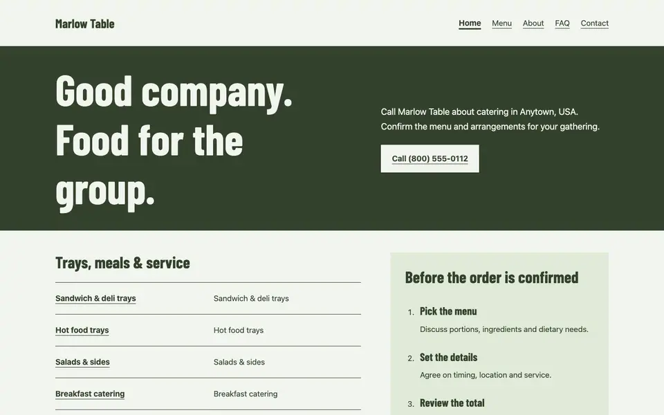 Look 3, Deli catering board: sample home page on a computer