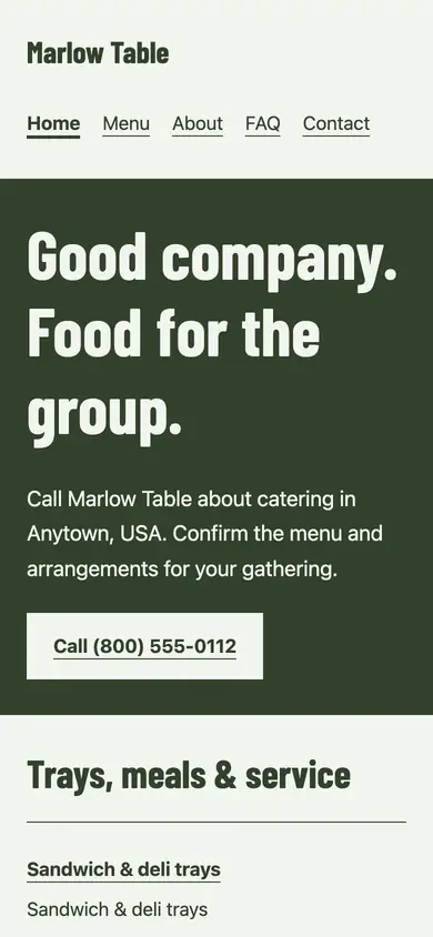 Look 3, Deli catering board: sample home page on a phone