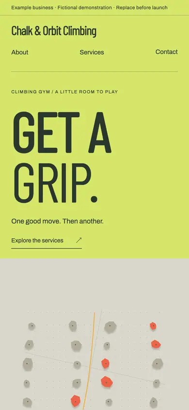 Look 1, Chalk & Orbit: sample home page on a phone