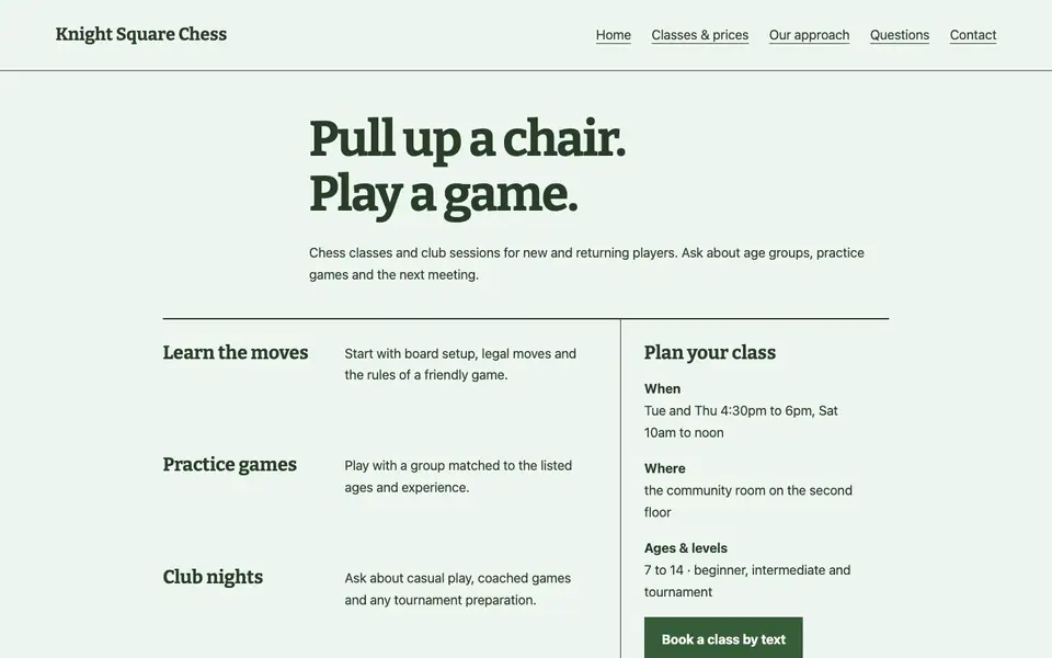 Look 2, Club pairing sheet: sample home page on a computer