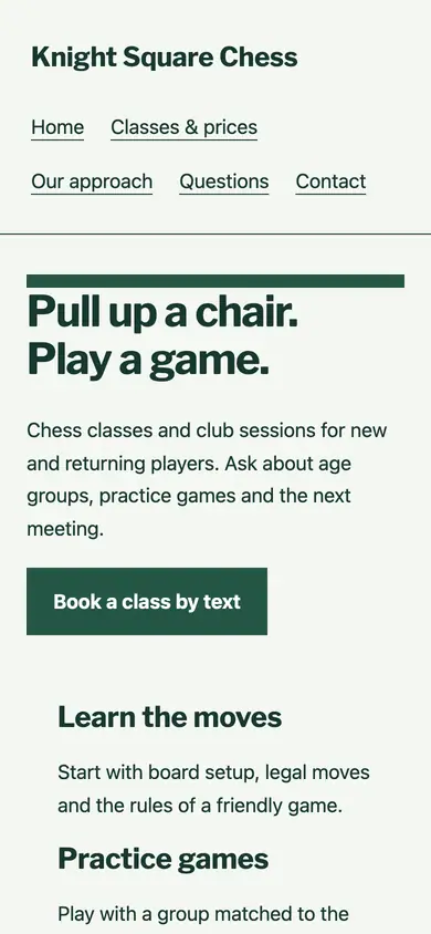 Look 3, Learn then play: sample home page on a phone