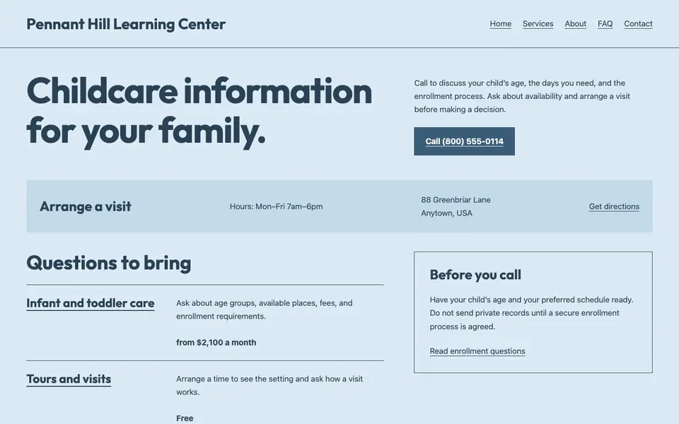 Look 1, Family visit card: sample home page on a computer