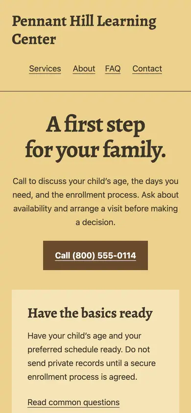 Look 2, Care-day guide: sample home page on a phone