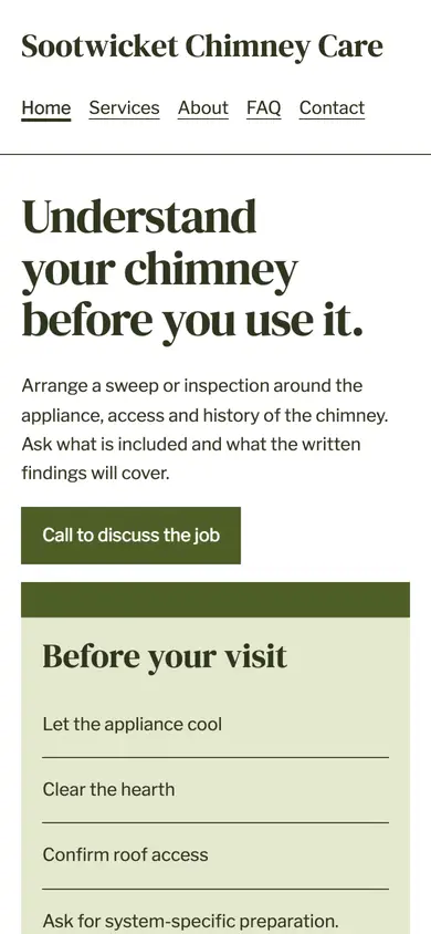Look 1, Hearth checklist: sample home page on a phone