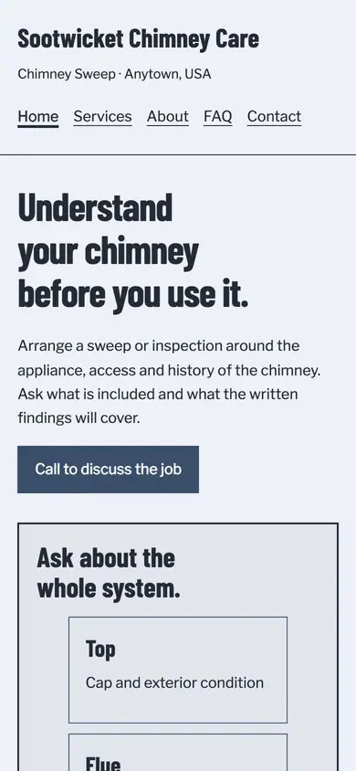 Look 2, Flue section: sample home page on a phone