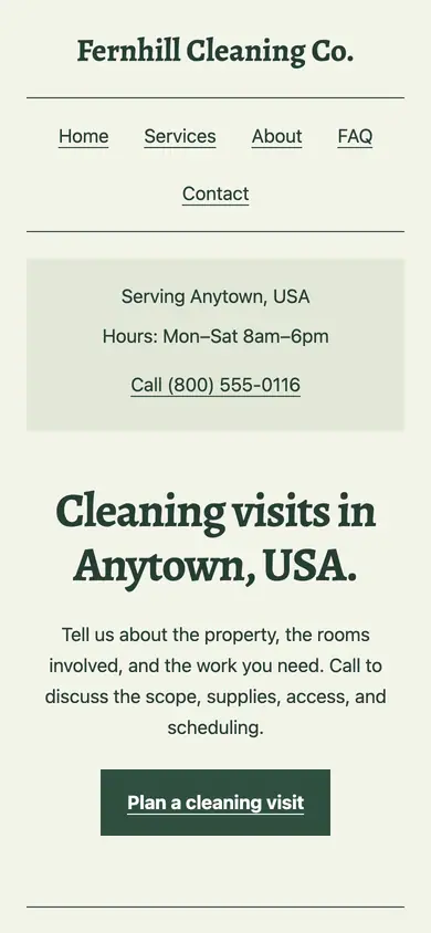 Look 2, Neighborhood visiting card: sample home page on a phone