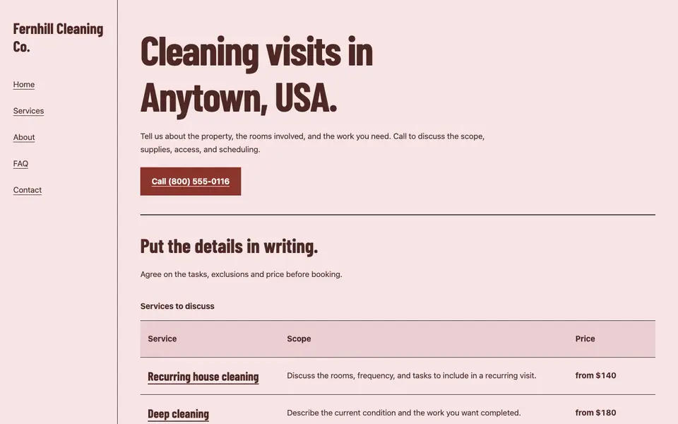Look 3, Cleaning work order: sample home page on a computer
