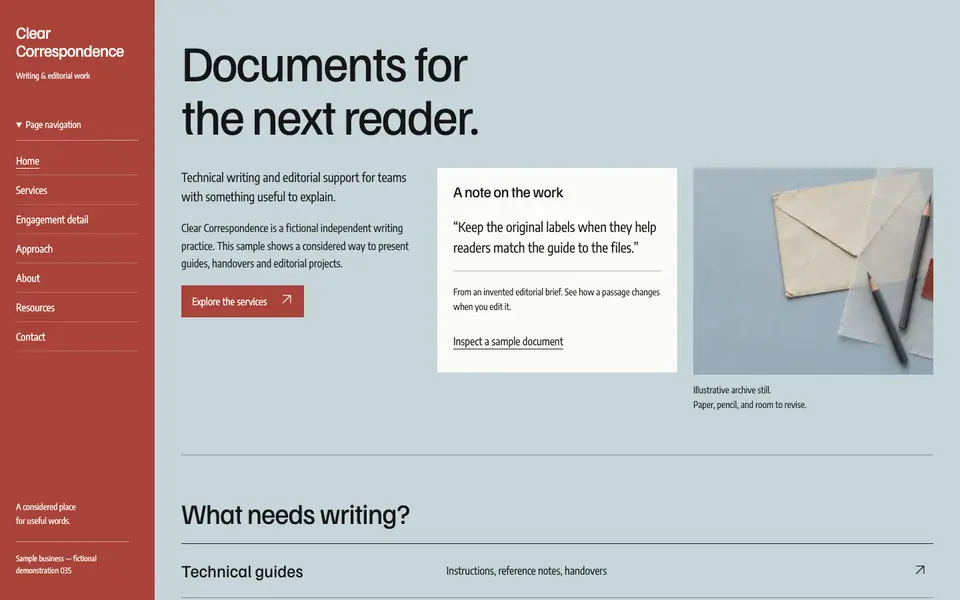 Look 1, Clear Correspondence: sample home page on a computer