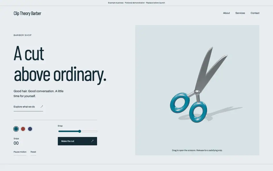 Look 1, Clip Theory: sample home page on a computer