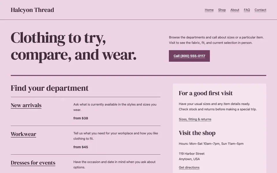 Look 1, Garment-care folder: sample home page on a computer