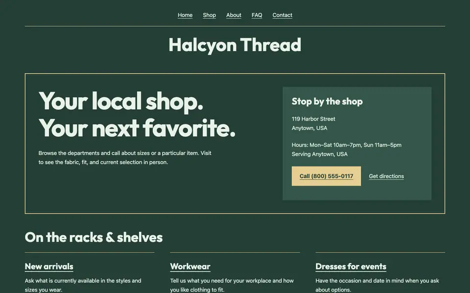 Look 2, Neighborhood shop card: sample home page on a computer