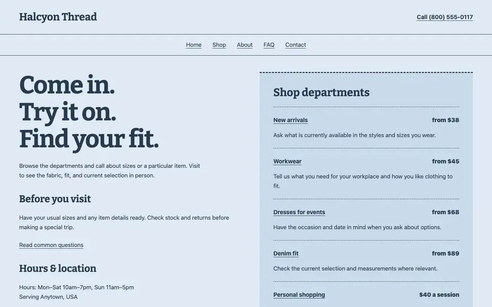 Look 3, Boutique shopping receipt: sample home page on a computer