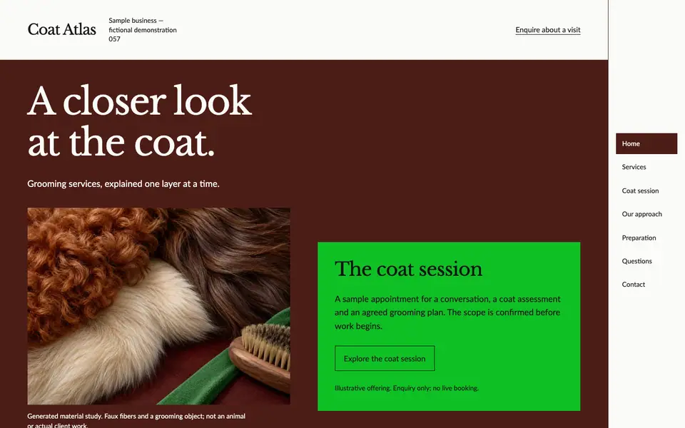 Look 1, Coat Atlas: sample home page on a computer