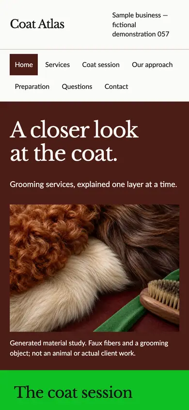 Look 1, Coat Atlas: sample home page on a phone